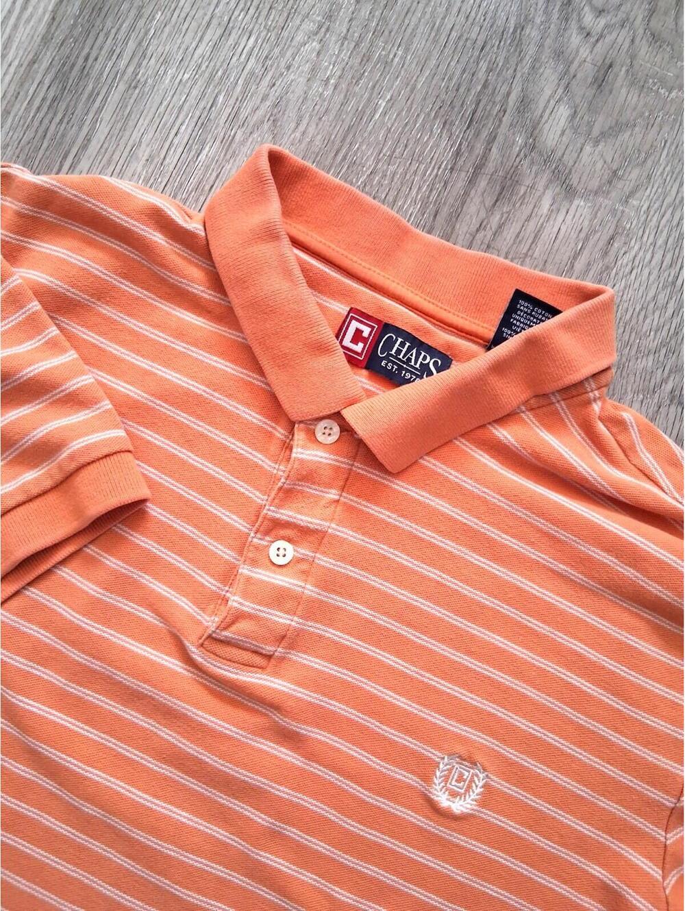 Chaps Ralph Lauren Men's Orange/White Striped Casual Short Sleeve Polo Shirt